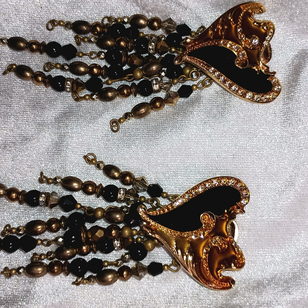 Vintage estate stunning enamel stone clip dangle earrings signed
